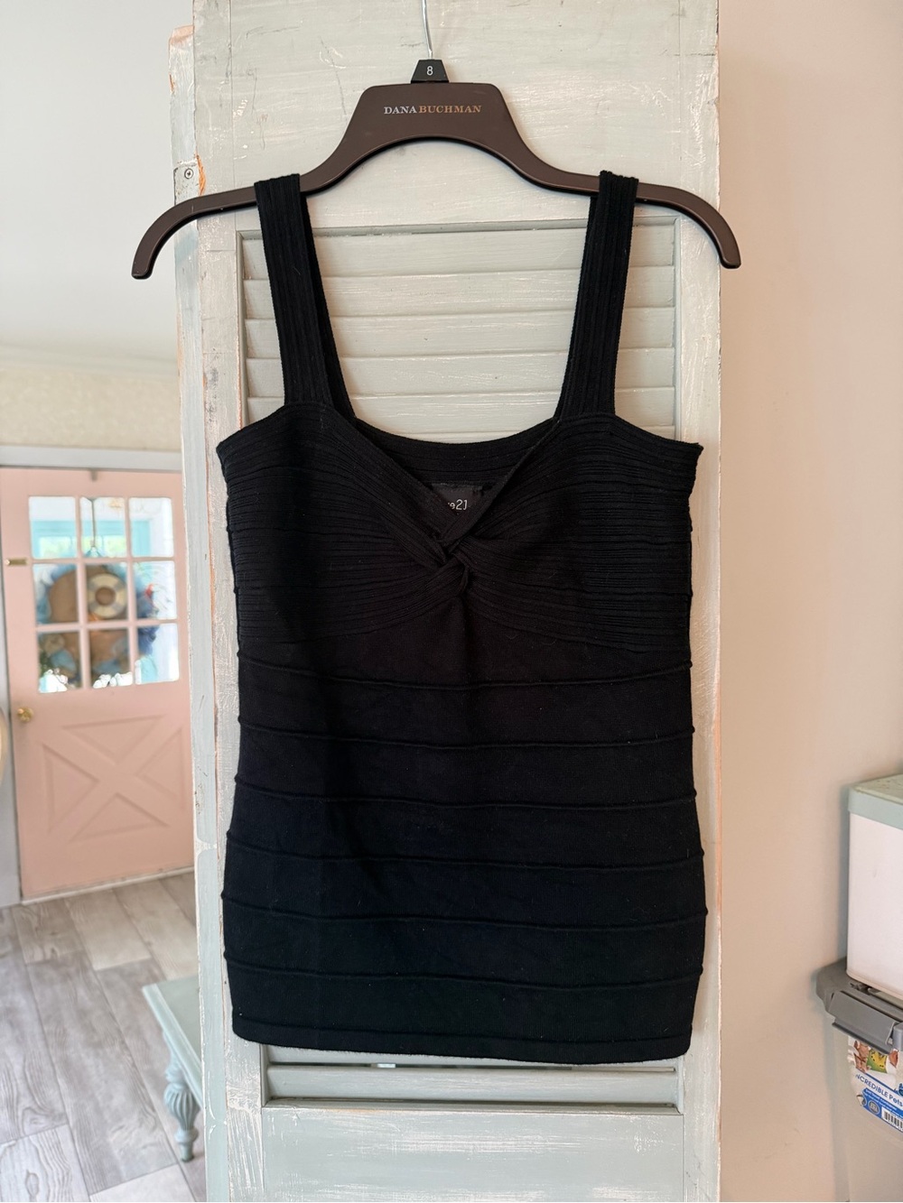 Rue21 Black Ribbed Twist-Front fitted Top